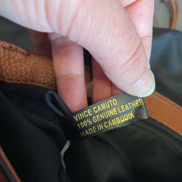 Vince Camuto Leather Foldover Purse Pine Cone Brown Snap Pocket Adjustable Strap - Picture 13 of 16